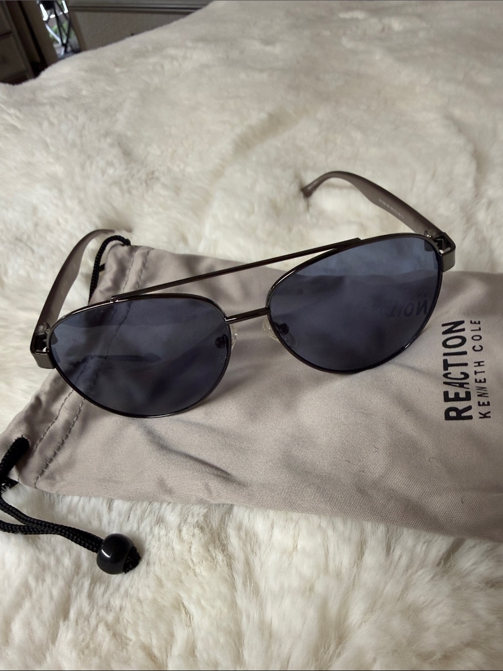 Reaction Kenneth Cole Aviator Sunglasses - Gunmetal Frame, Dark Blue Lenses